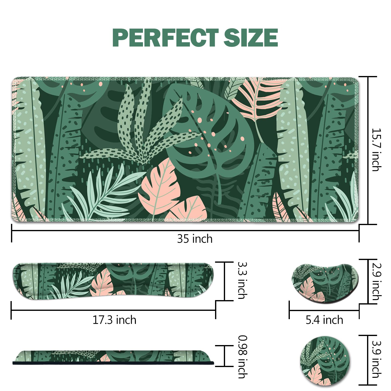 AIMSA Large Gaming Mouse Pad Set, Keyboard Wrist Rest Support Mouse Pad, Ergonomic Memory Foam Multifunctional Extended Desk Mat 35x15.7in Anti-Slip - View 7 of 7