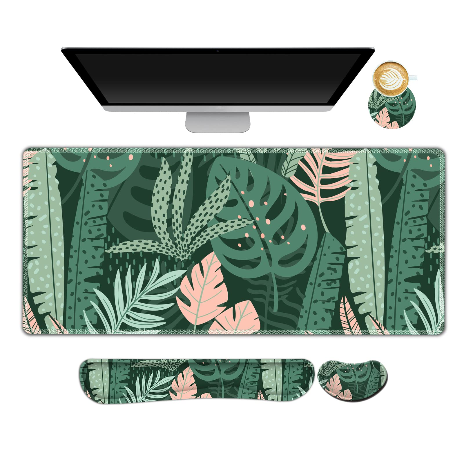 AIMSA Large Gaming Mouse Pad Set, Keyboard Wrist Rest Support Mouse Pad, Ergonomic Memory Foam Multifunctional Extended Desk Mat 35x15.7in Anti-Slip