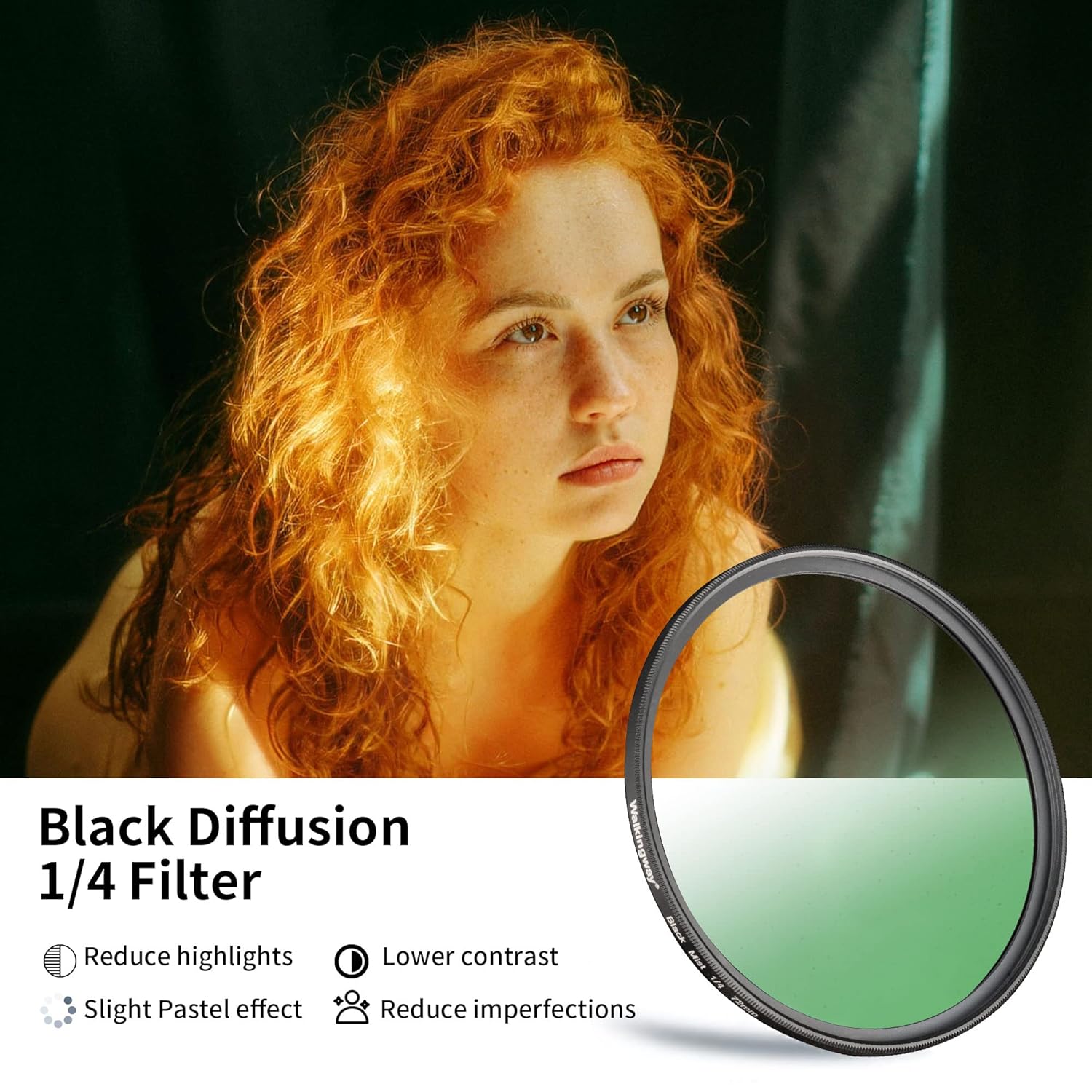 Walking Way Walking Way 1/4 Black Pro Mist Diffusion Filter 82mm Soft Focus Lens for Portrait Vlog Photography Video Dreamy Hazy Effects - View 2 of 7