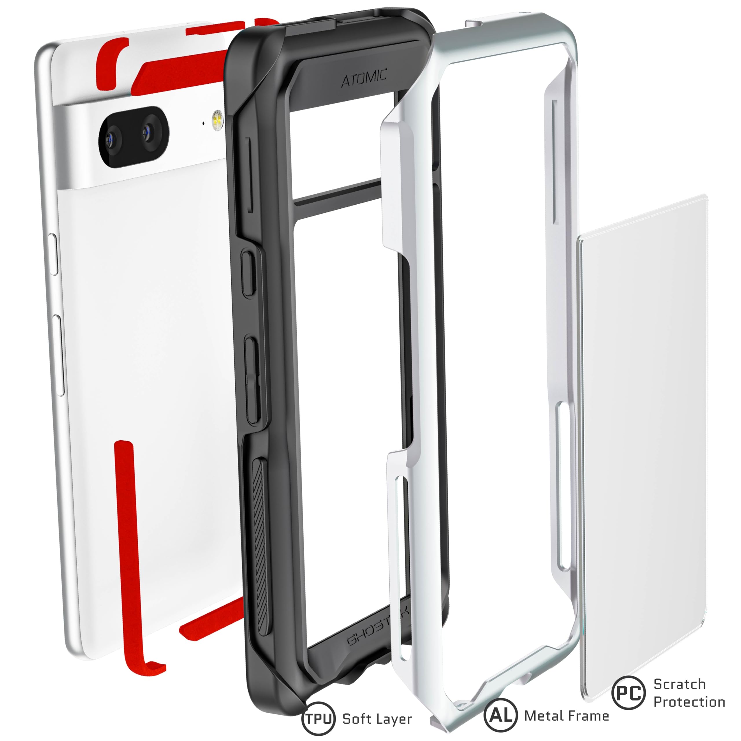 Ghostek ATOMIC Slim Clear Pixel 7 Case for Women Rugged Shockproof Protection with Aluminum Bumper Designed for 2022 Google Pixel 7 Pink - View 5 of 8