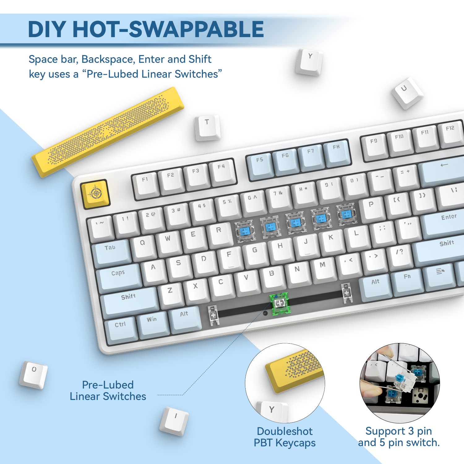 MAGIC-REFINER AK873 Gaming Keyboard,Rainbow Led Backlit,Hot-Swappable Blue Switch,PBT Keycap,75% TKL Layout,Ergonomic Mechanical Keyboard with Custom - View 2 of 9