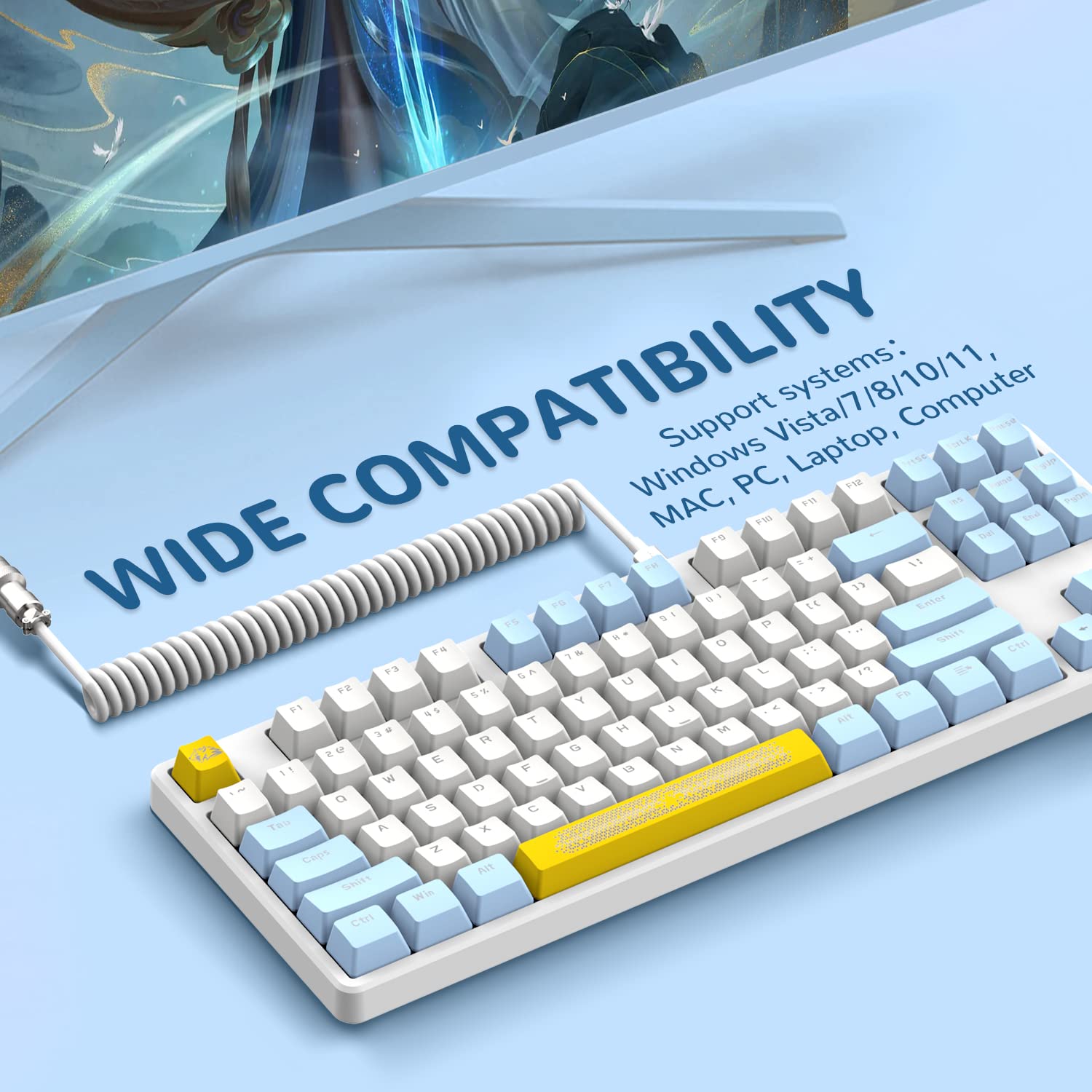 MAGIC-REFINER AK873 Gaming Keyboard,Rainbow Led Backlit,Hot-Swappable Blue Switch,PBT Keycap,75% TKL Layout,Ergonomic Mechanical Keyboard with Custom - View 7 of 9