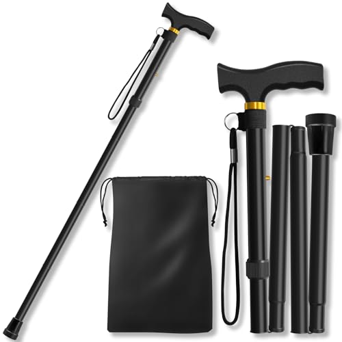 Akeoil Adjustable Folding Cane for Men and Women Black Walking Poles Aids for Elderly and Limited Mobility