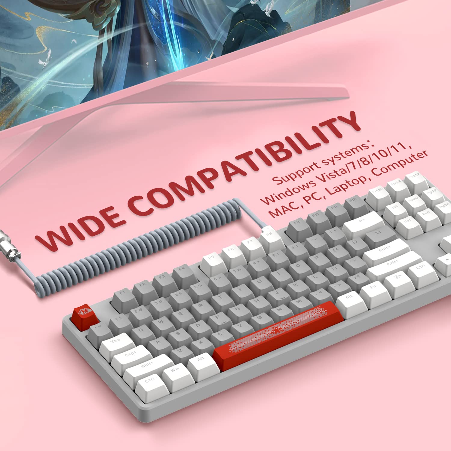 Magic-Refiner AK873 Gaming Keyboard,Rainbow Led Backlit,Hot-Swappable Linear Red Switch,PBT Keycap,75% TKL Layout,Ergonomic Mechanical Keyboard with - View 7 of 9