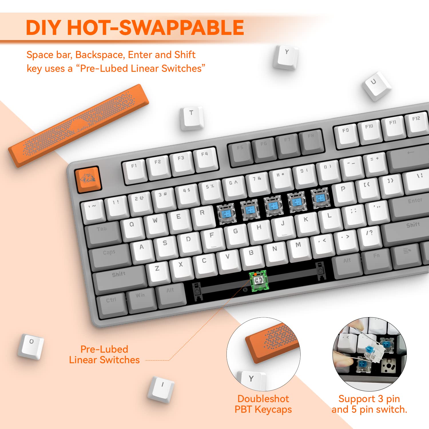 MAGIC-REFINER AK873 Wired 75% TKL Gaming Keyboard,Hot-Swappable Blue Switch,PBT Keycap,Rainbow Led Backlit,Ergonomic Mechanical Keyboard+Custom - View 2 of 9