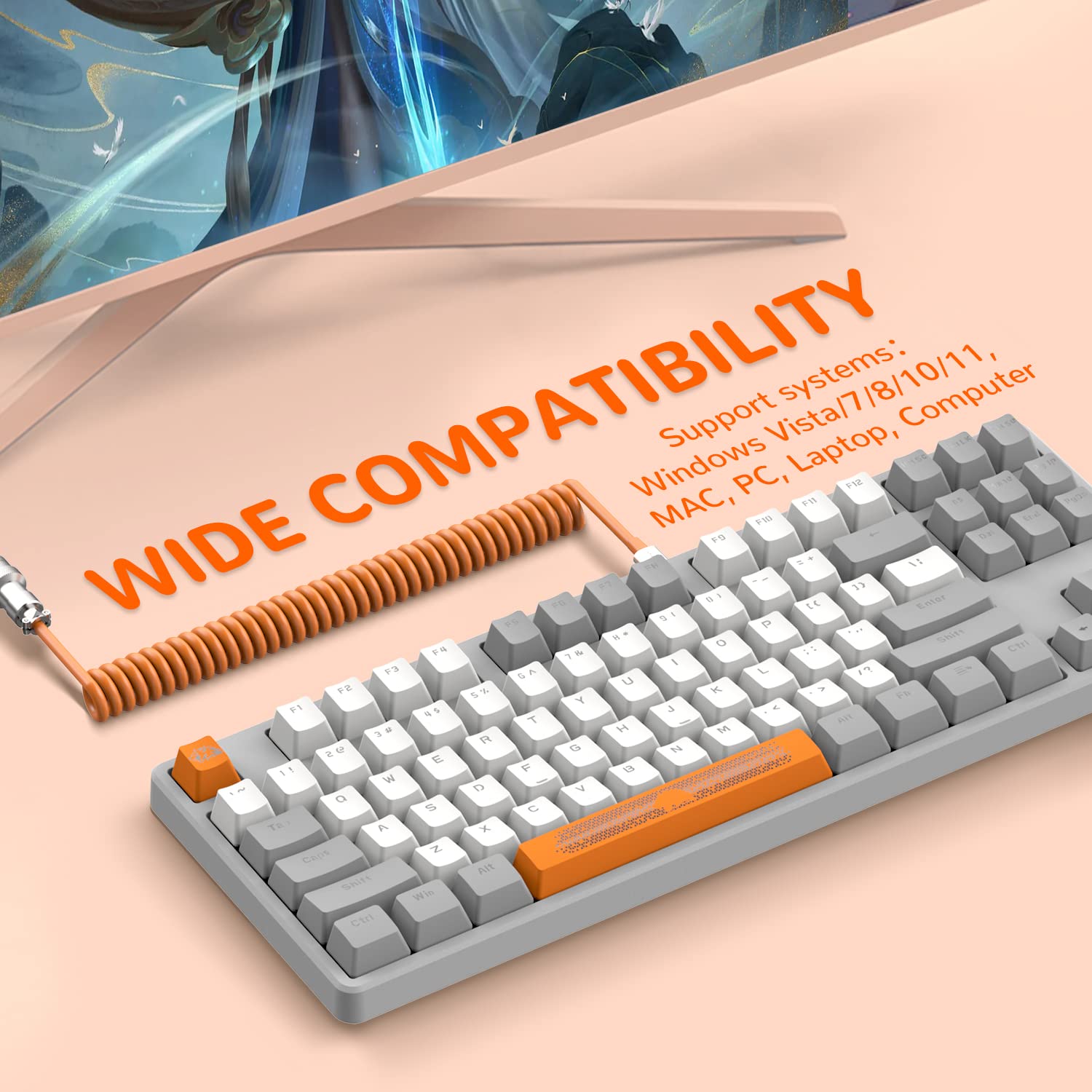 MAGIC-REFINER AK873 Wired 75% TKL Gaming Keyboard,Hot-Swappable Blue Switch,PBT Keycap,Rainbow Led Backlit,Ergonomic Mechanical Keyboard+Custom - View 7 of 9