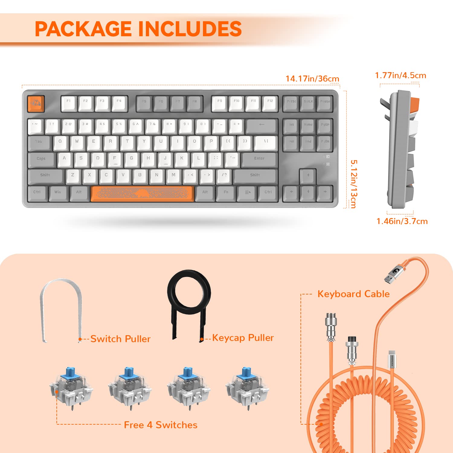 MAGIC-REFINER AK873 Wired 75% TKL Gaming Keyboard,Hot-Swappable Blue Switch,PBT Keycap,Rainbow Led Backlit,Ergonomic Mechanical Keyboard+Custom - View 9 of 9