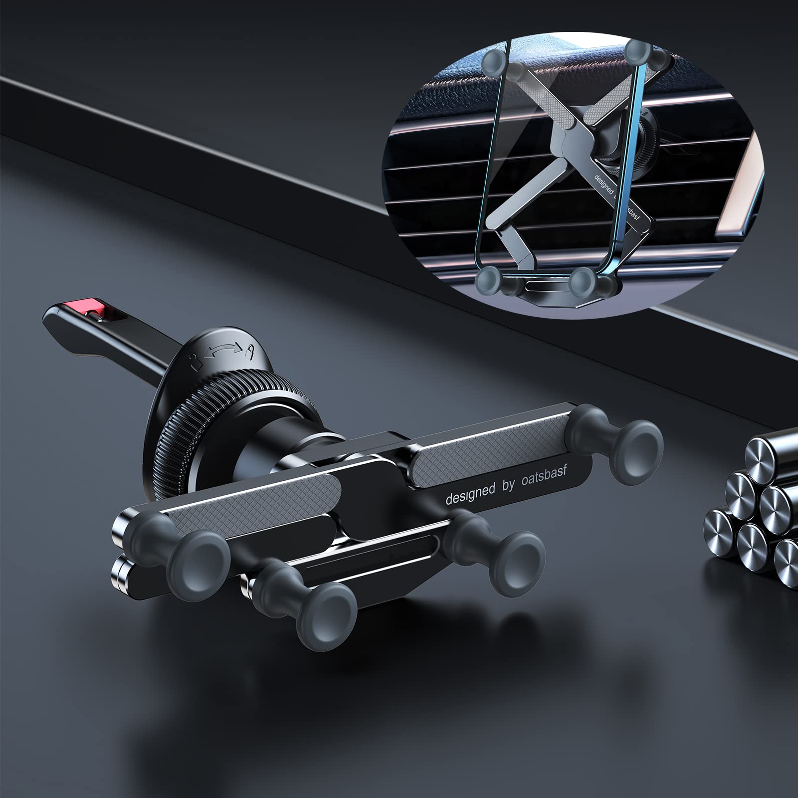 OATSBASF Car Vent Phone Mount [Full Metal Body] Foldable Car Air Vent Phone Holder, Compatible with iPhone 17 16 Pro Max 15 14 Samsung S25 Ultra 24