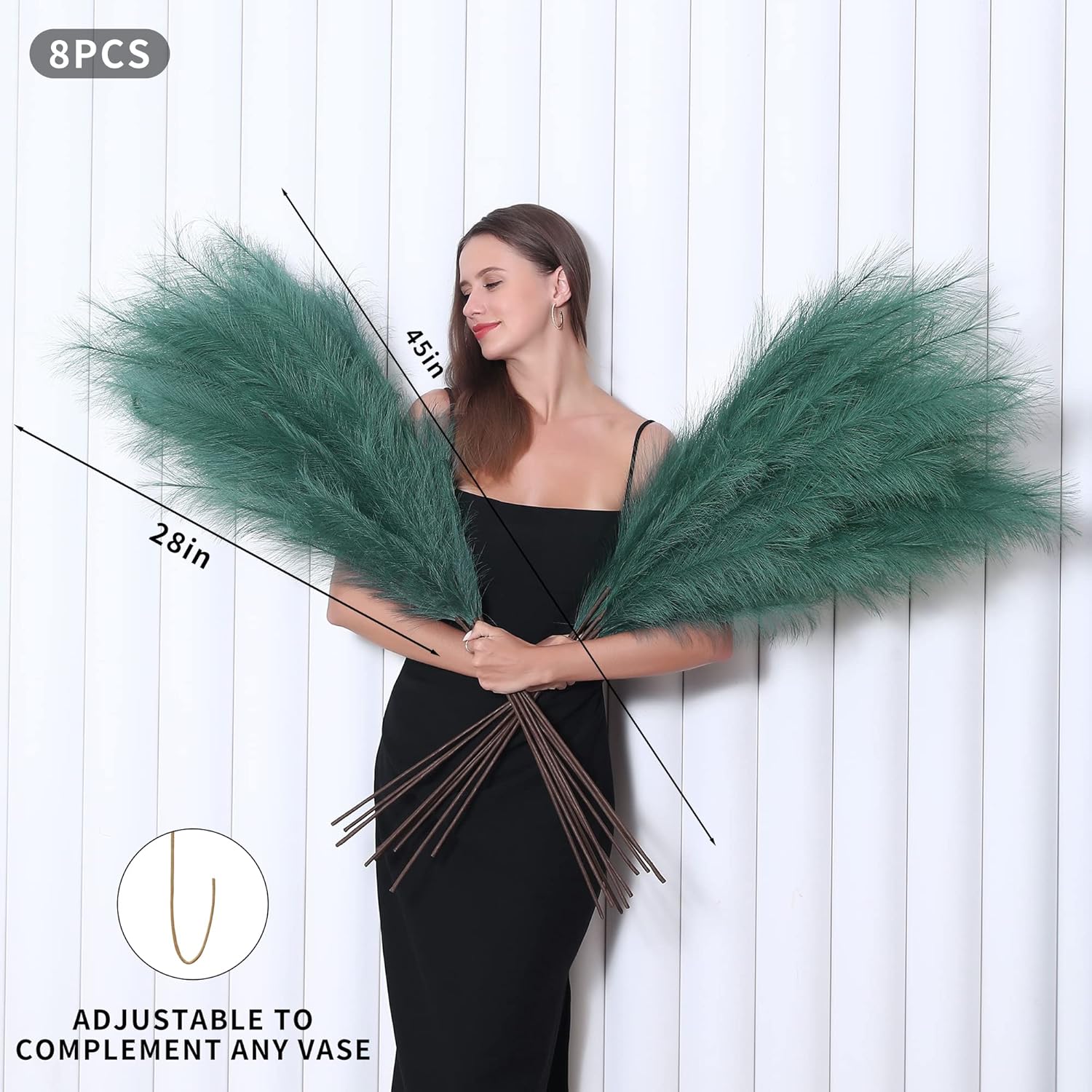 Wertuirk 8 Pcs 45 Inch Tall Faux Pampas Grass Decor Large Artificial Green Pompous Grass for Floor Vase Wedding Baby Shower Home Boho Decor - View 2 of 9