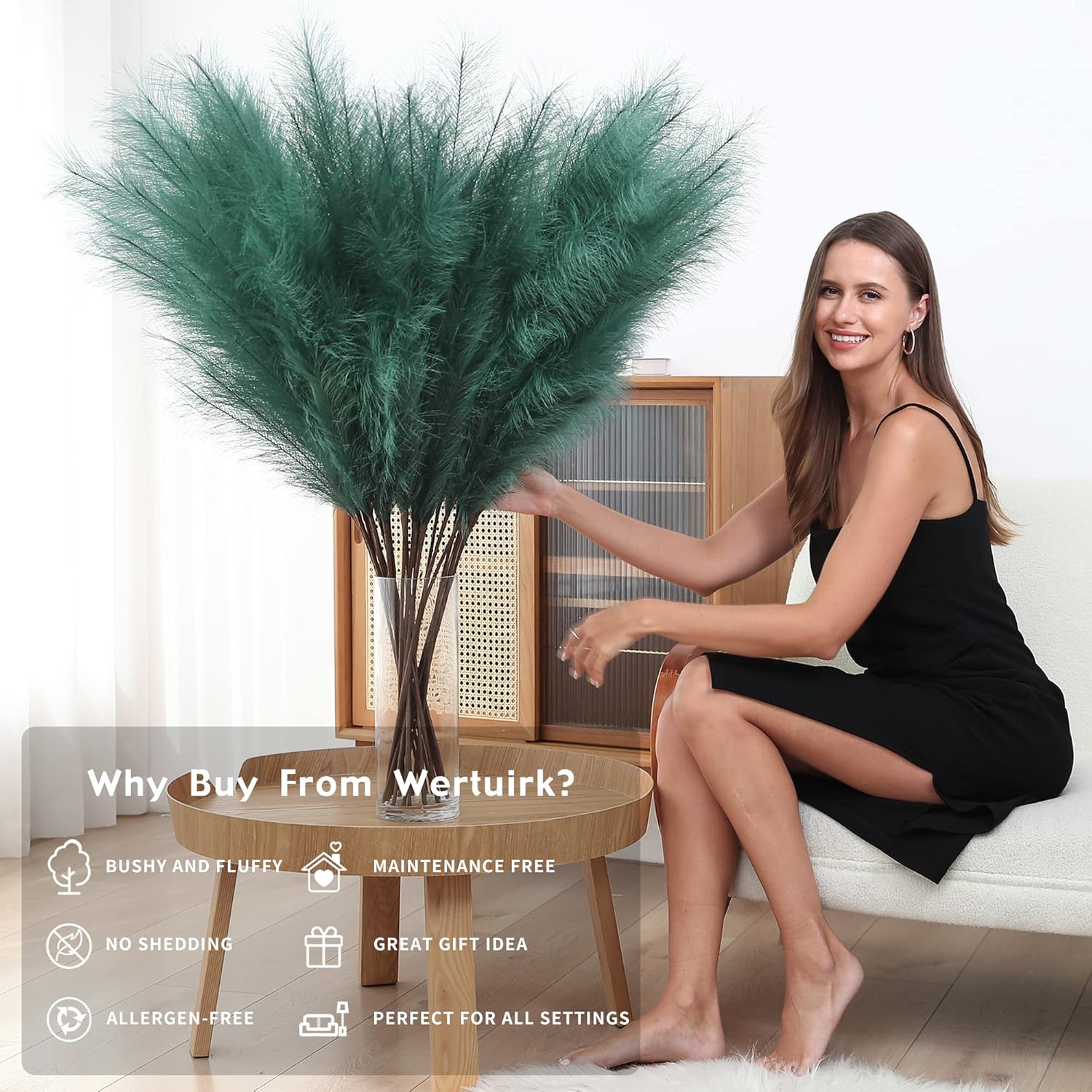 Wertuirk 8 Pcs 45 Inch Tall Faux Pampas Grass Decor Large Artificial Green Pompous Grass for Floor Vase Wedding Baby Shower Home Boho Decor - View 3 of 9