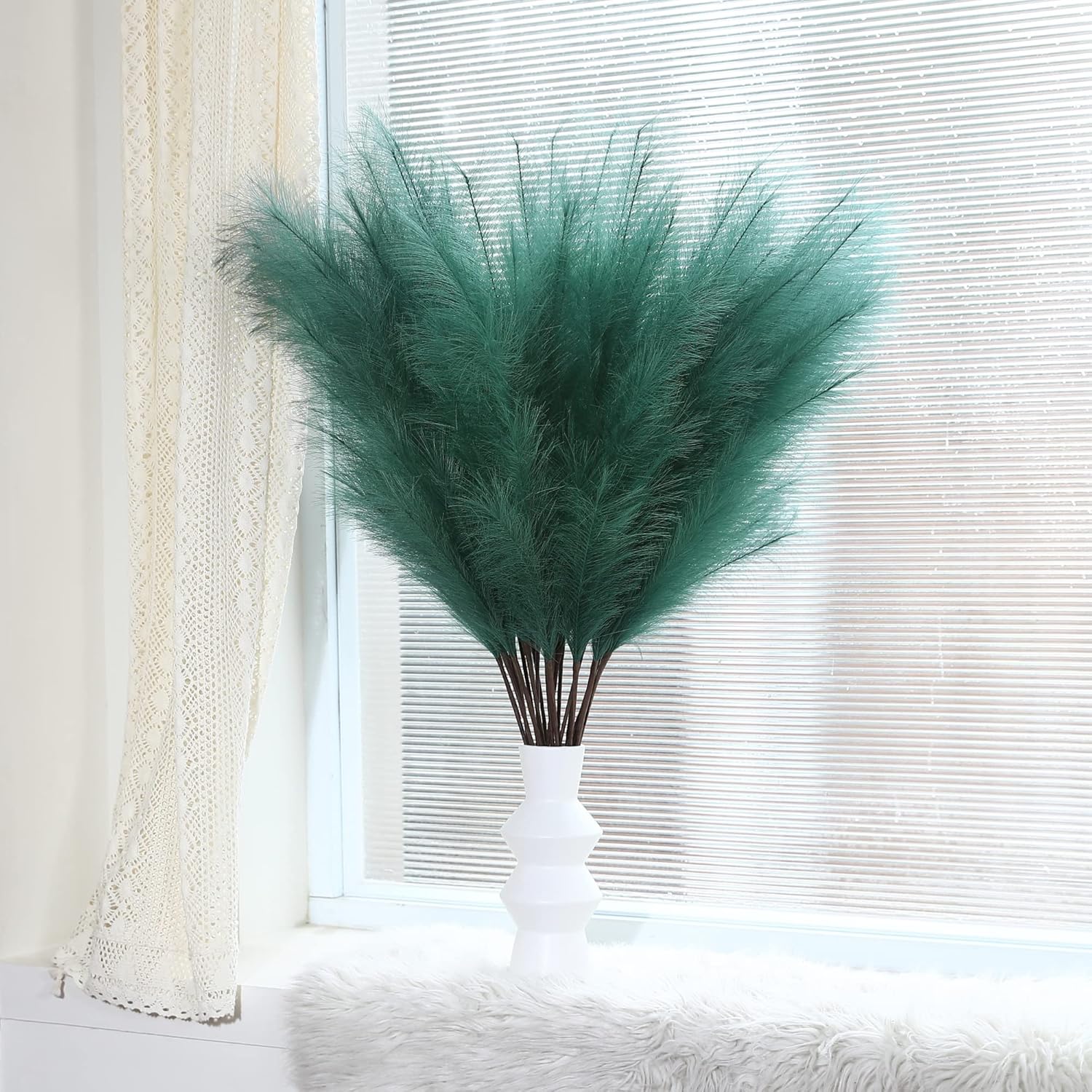Wertuirk 8 Pcs 45 Inch Tall Faux Pampas Grass Decor Large Artificial Green Pompous Grass for Floor Vase Wedding Baby Shower Home Boho Decor - View 6 of 9
