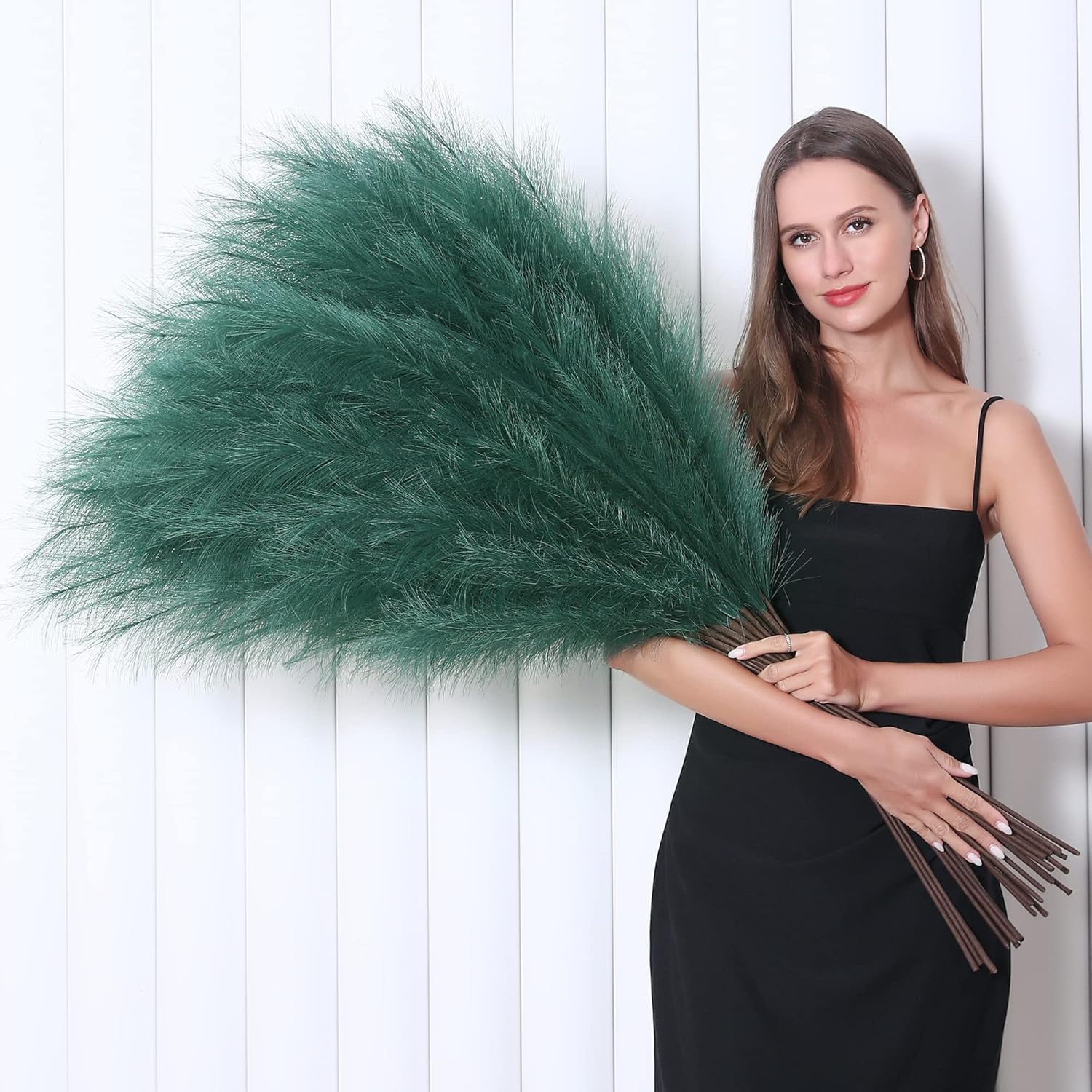 Wertuirk 8 Pcs 45 Inch Tall Faux Pampas Grass Decor Large Artificial Green Pompous Grass for Floor Vase Wedding Baby Shower Home Boho Decor