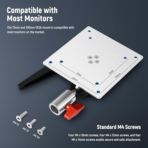 NEEWER NEEWER Monitor Mount Adapter with VESA Mount, Aluminum Alloy Light Stand Adapter Dual 360Â° Ball Joint M4 Screw &amp; 5/8&amp;quot; Receiver for Impact Screen Outdoor TV Stand, Max Load 14lb/6.3kg, MA001 - View 4 of 9