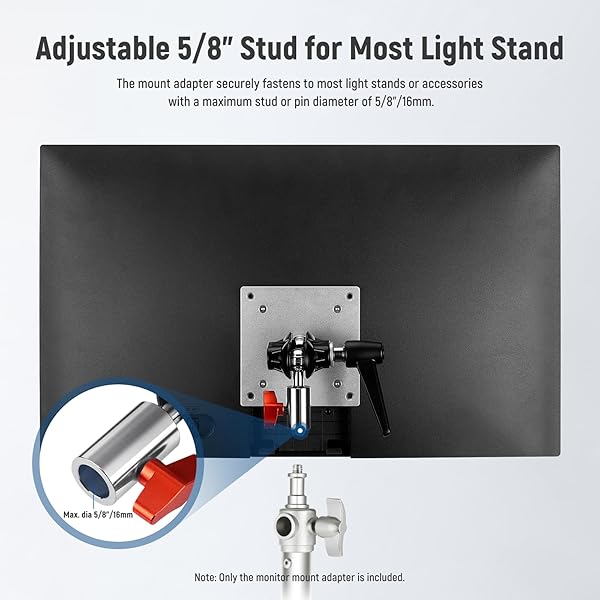 NEEWER NEEWER Monitor Mount Adapter with VESA Mount, Aluminum Alloy Light Stand Adapter Dual 360Â° Ball Joint M4 Screw &amp; 5/8&amp;quot; Receiver for Impact Screen Outdoor TV Stand, Max Load 14lb/6.3kg, MA001 - View 6 of 9