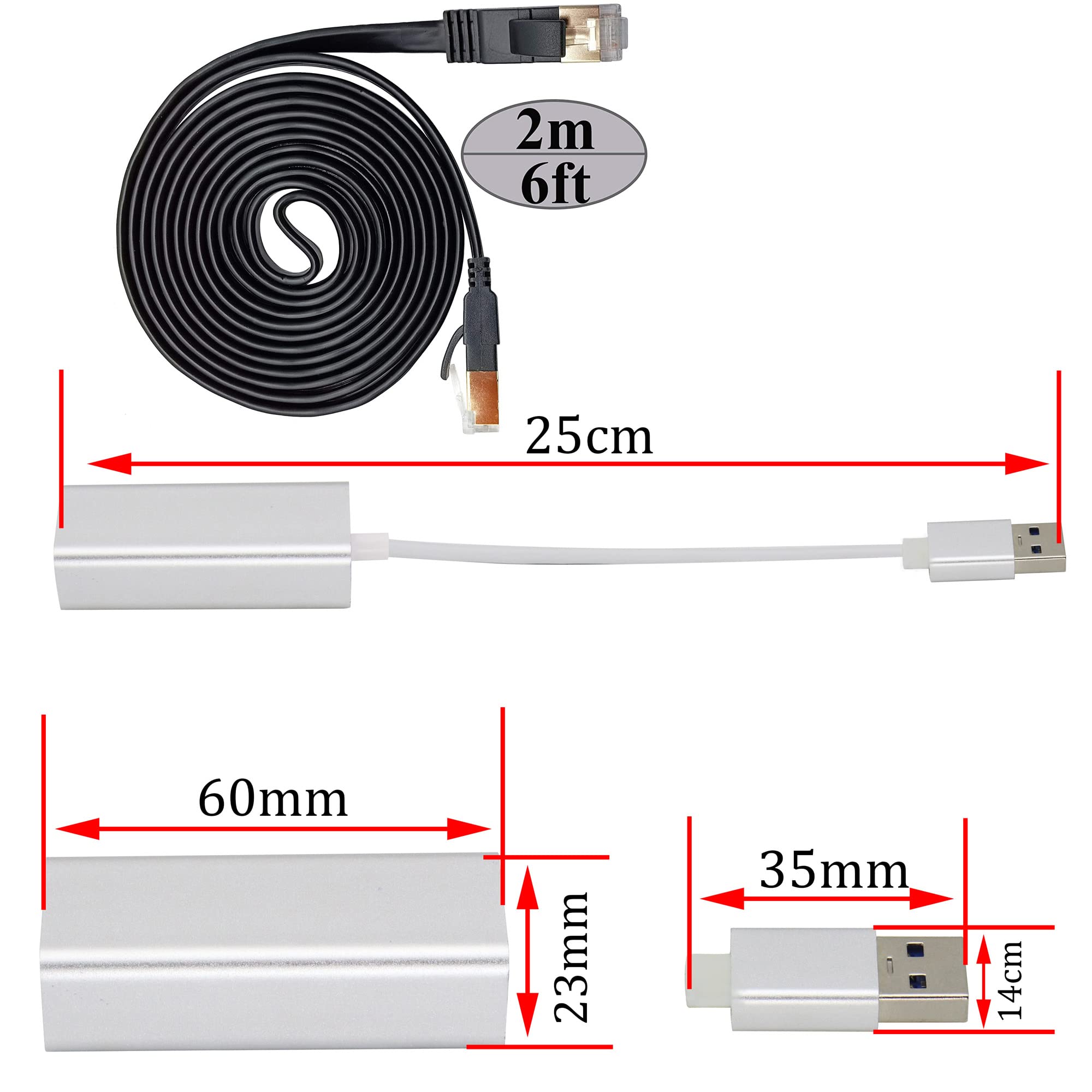 HCFeng USB 3.0 to Gigabit RJ45 Ethernet Adapter with 2m Cat7 Cable Compatible with Windows Mac and More - View 3 of 9