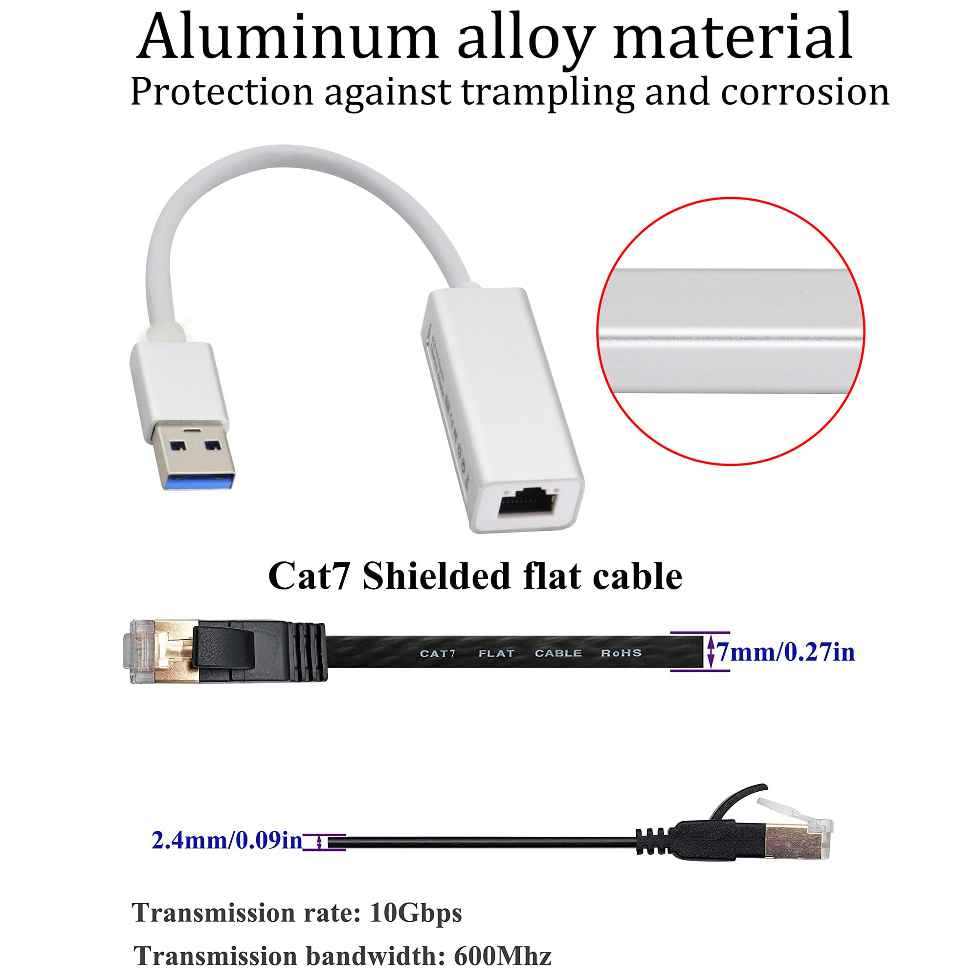 HCFeng USB 3.0 to Gigabit RJ45 Ethernet Adapter with 2m Cat7 Cable Compatible with Windows Mac and More - View 6 of 9