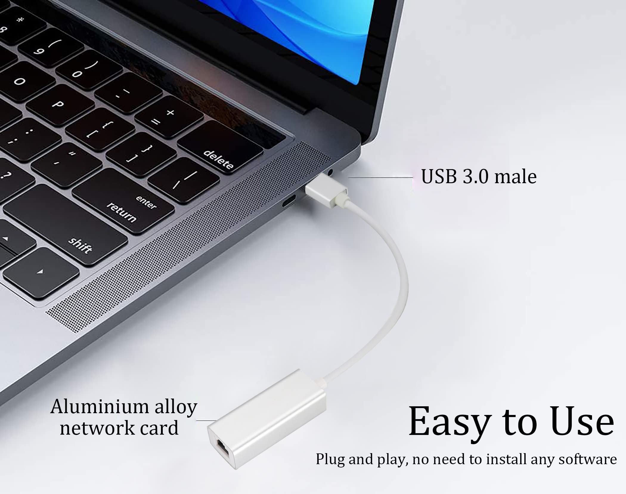 HCFeng USB 3.0 to Gigabit RJ45 Ethernet Adapter with 2m Cat7 Cable Compatible with Windows Mac and More - View 7 of 9