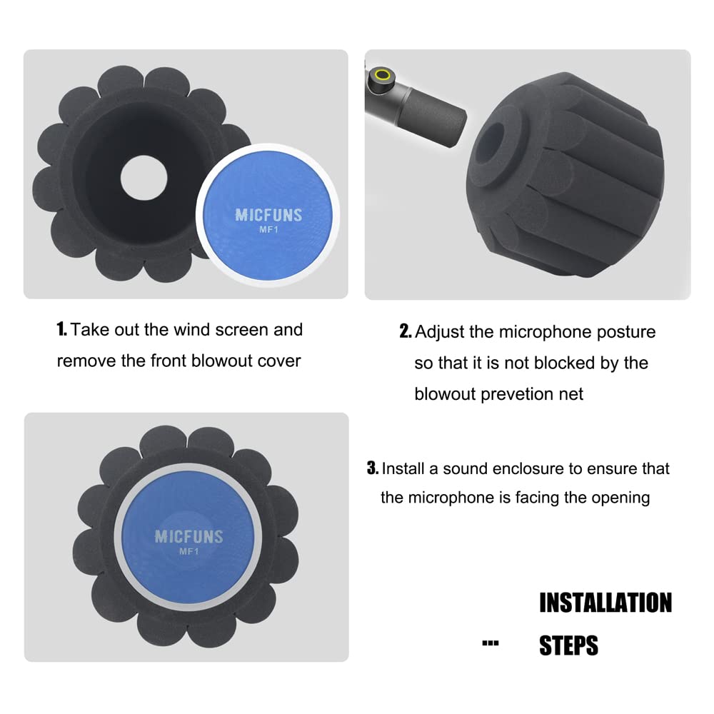 Micfuns MF2 Microphone Windscreen Pop Filter,Side Cutout 45-60-mm Suspended Microphones SM7B, Sound Absorbing Foam Reducing Noise And Reflections - View 3 of 7