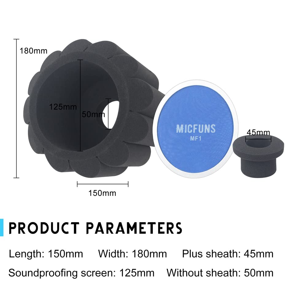 Micfuns MF2 Microphone Windscreen Pop Filter,Side Cutout 45-60-mm Suspended Microphones SM7B, Sound Absorbing Foam Reducing Noise And Reflections - View 7 of 7