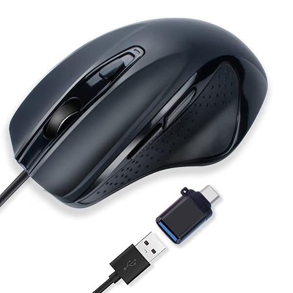 IM INNOMAX IM INNOMAX USB C Wired Mouse Ergonomic Large Size 6 Buttons 3 Level DPI for MacBook Pro iPad Pro and Laptops with USB C Port Black