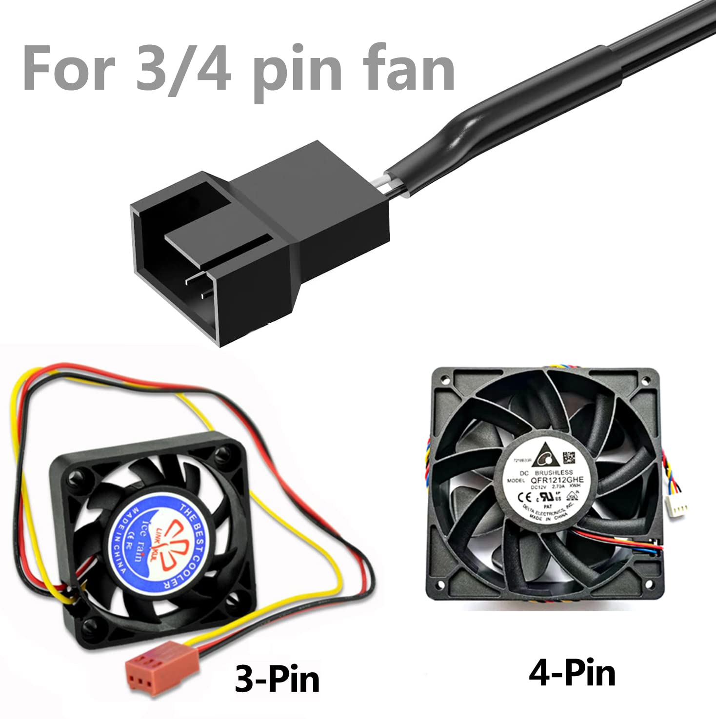 Delinx 12V Fan Speed Controller USB 5V to DC 12V Adapter Adjustable 5-12V with 3/4 Pin Fan Connector Cable 4.8ft Length - View 3 of 6