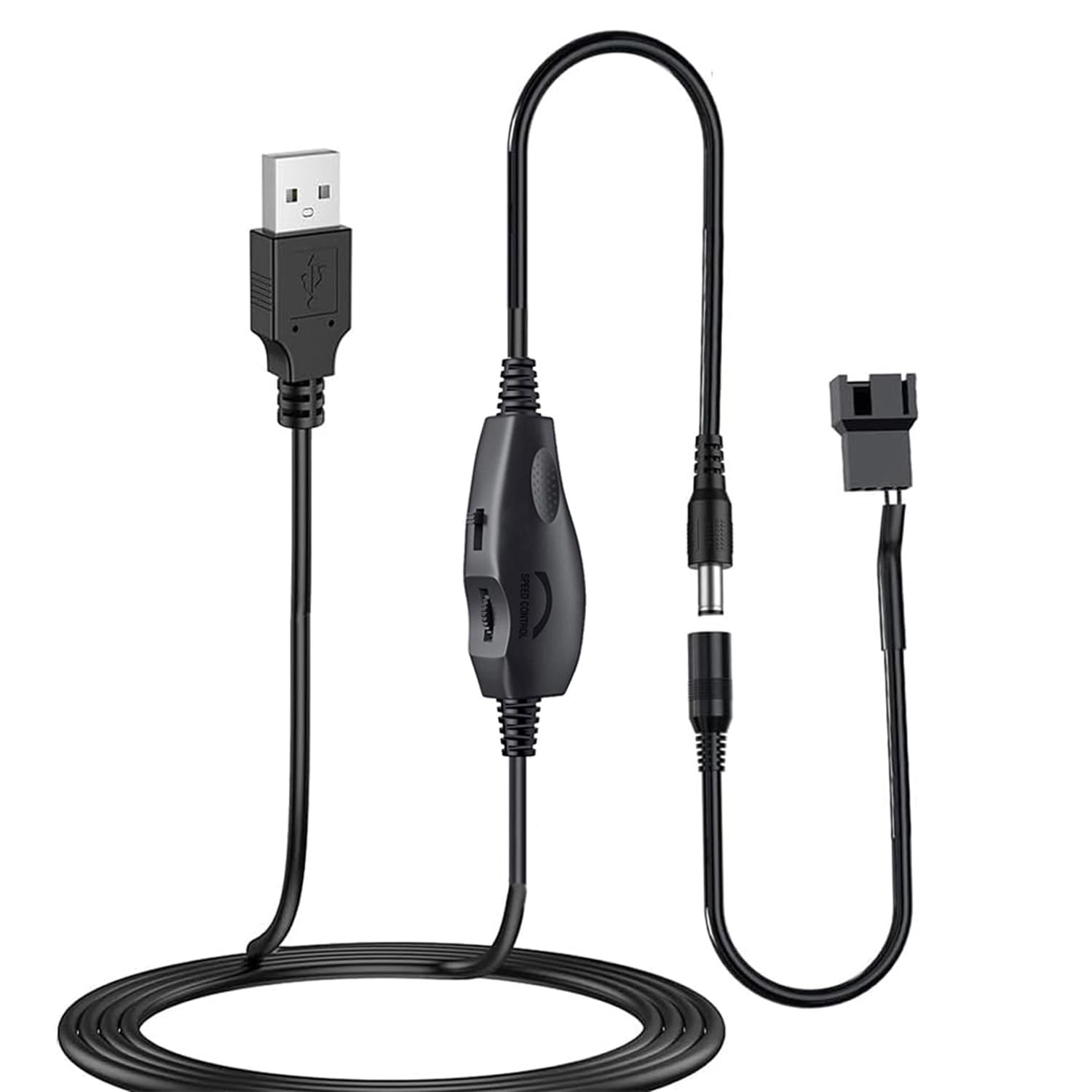 Delinx 12V Fan Speed Controller USB 5V to DC 12V Adapter Adjustable 5-12V with 3/4 Pin Fan Connector Cable 4.8ft Length