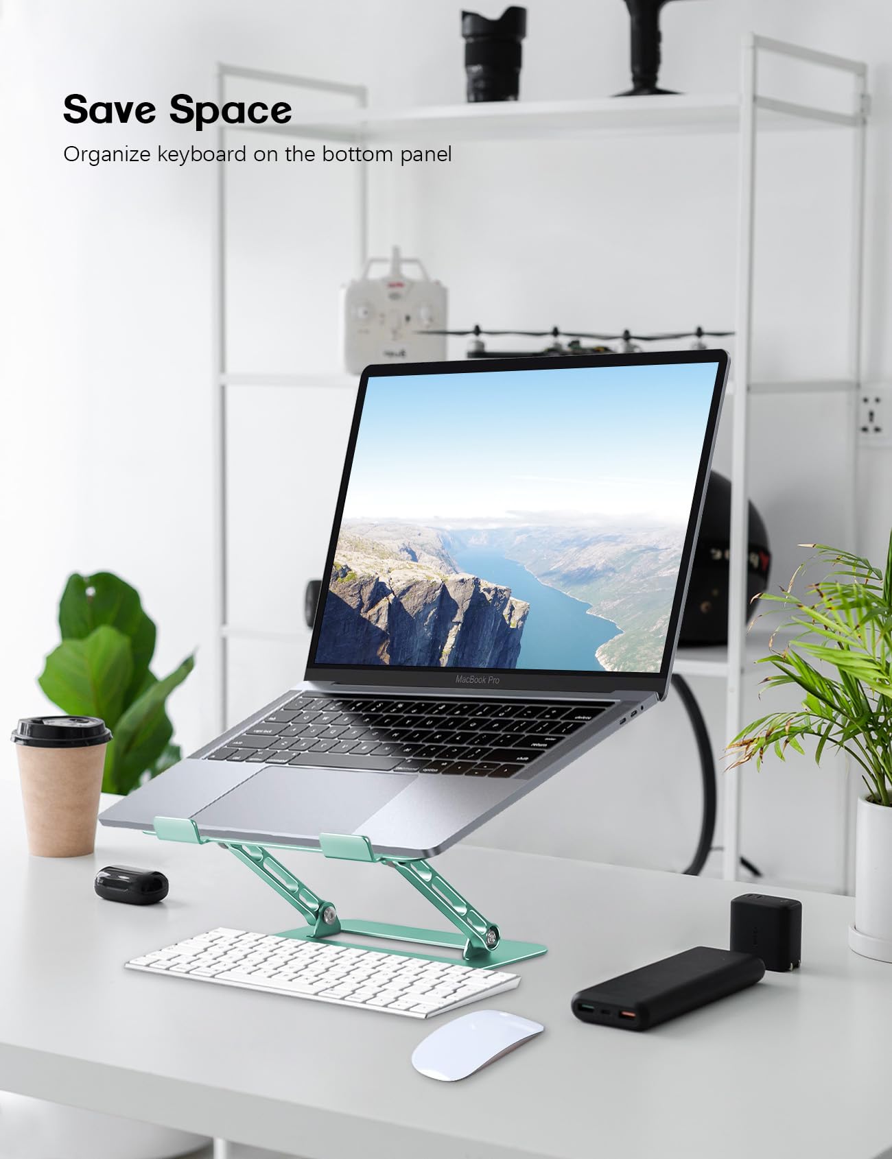 Aoviho Aoviho Adjustable Laptop Stand for Desk Portable Foldable Aluminum Holder for 10-15.6 inch Laptops MacBook Air Pro HP Lenovo Dell Silver - View 3 of 7