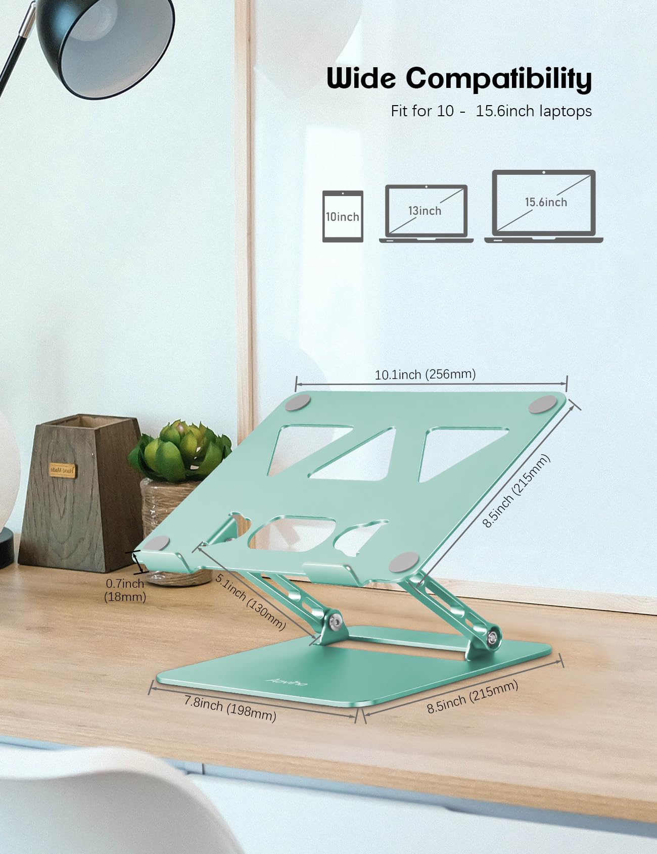 Aoviho Aoviho Adjustable Laptop Stand for Desk Portable Foldable Aluminum Holder for 10-15.6 inch Laptops MacBook Air Pro HP Lenovo Dell Silver - View 4 of 7