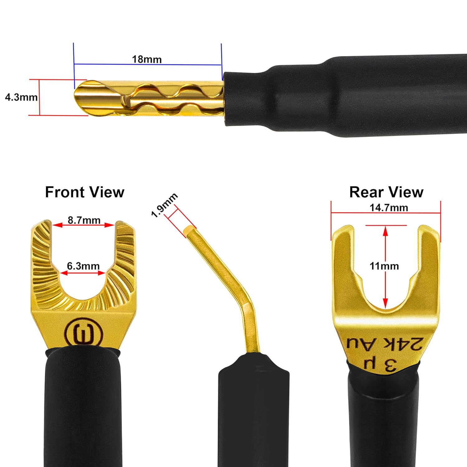 WORLDS BEST CABLES Worlds Best Cables 10 Foot Ultimate 7 AWG Ultra Pure OFC Audiophile Bi Wire Speaker Cable Pair with Eminence Gold Banana and Spade Plugs - View 7 of 9