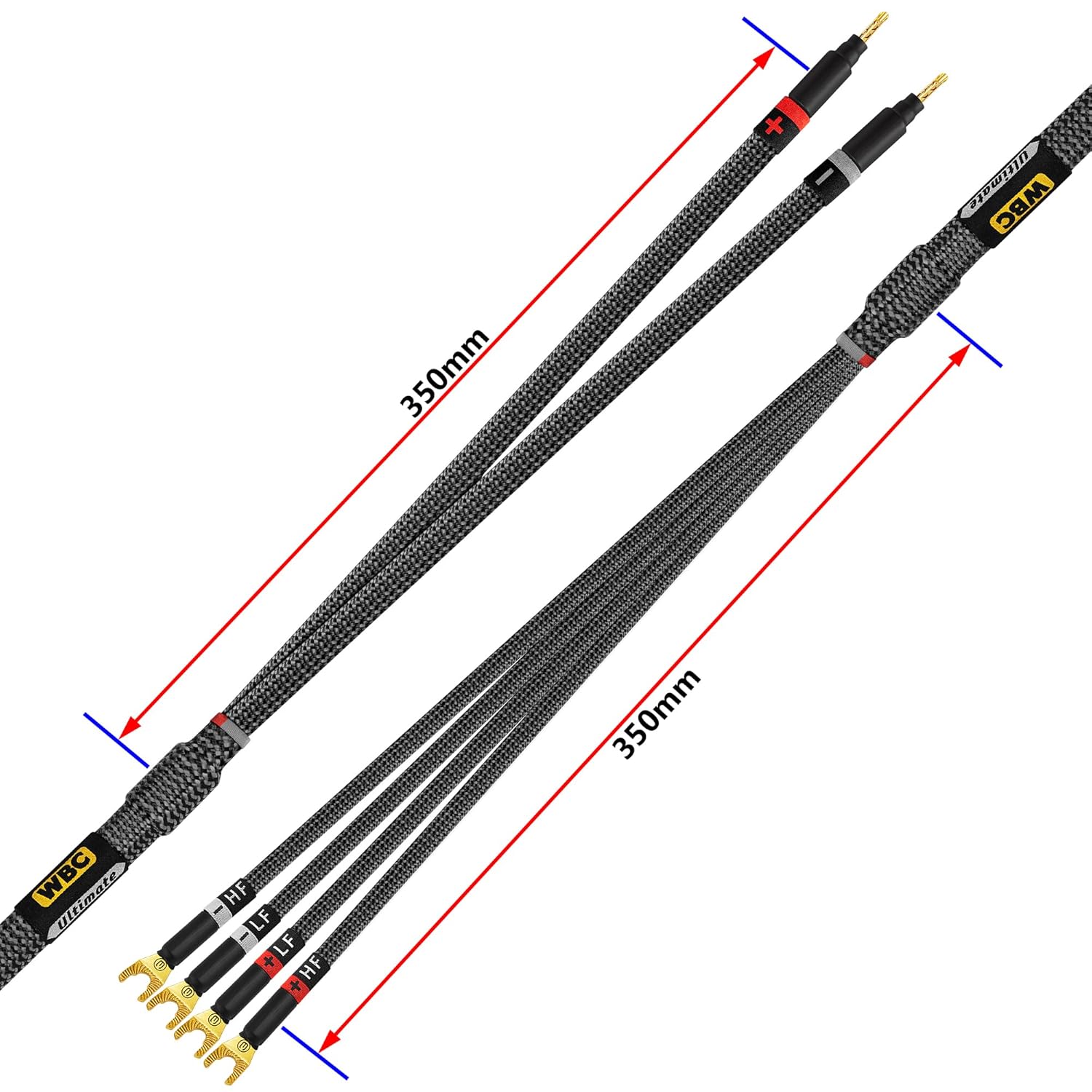 WORLDS BEST CABLES Worlds Best Cables 10 Foot Ultimate 7 AWG Ultra Pure OFC Audiophile Bi Wire Speaker Cable Pair with Eminence Gold Banana and Spade Plugs - View 8 of 9