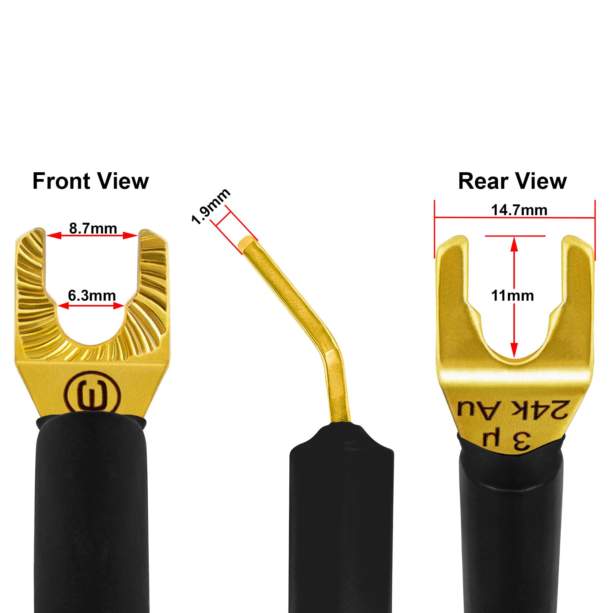 WORLDS BEST CABLES Worlds Best Cables 8 Foot Ultimate 7 AWG Ultra Pure OFC Audiophile Bi Wire Speaker Cable Pair with Eminence Gold Spade Plugs - View 7 of 9