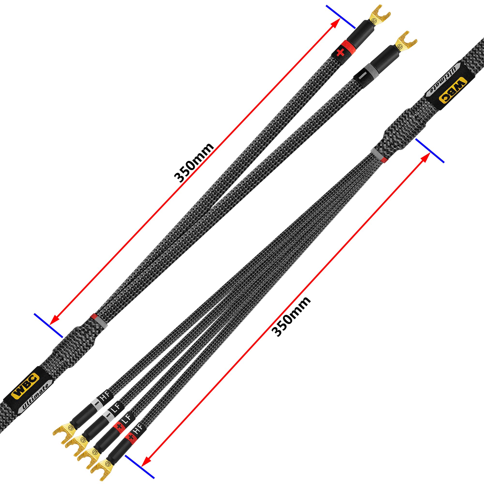 WORLDS BEST CABLES Worlds Best Cables 8 Foot Ultimate 7 AWG Ultra Pure OFC Audiophile Bi Wire Speaker Cable Pair with Eminence Gold Spade Plugs - View 8 of 9