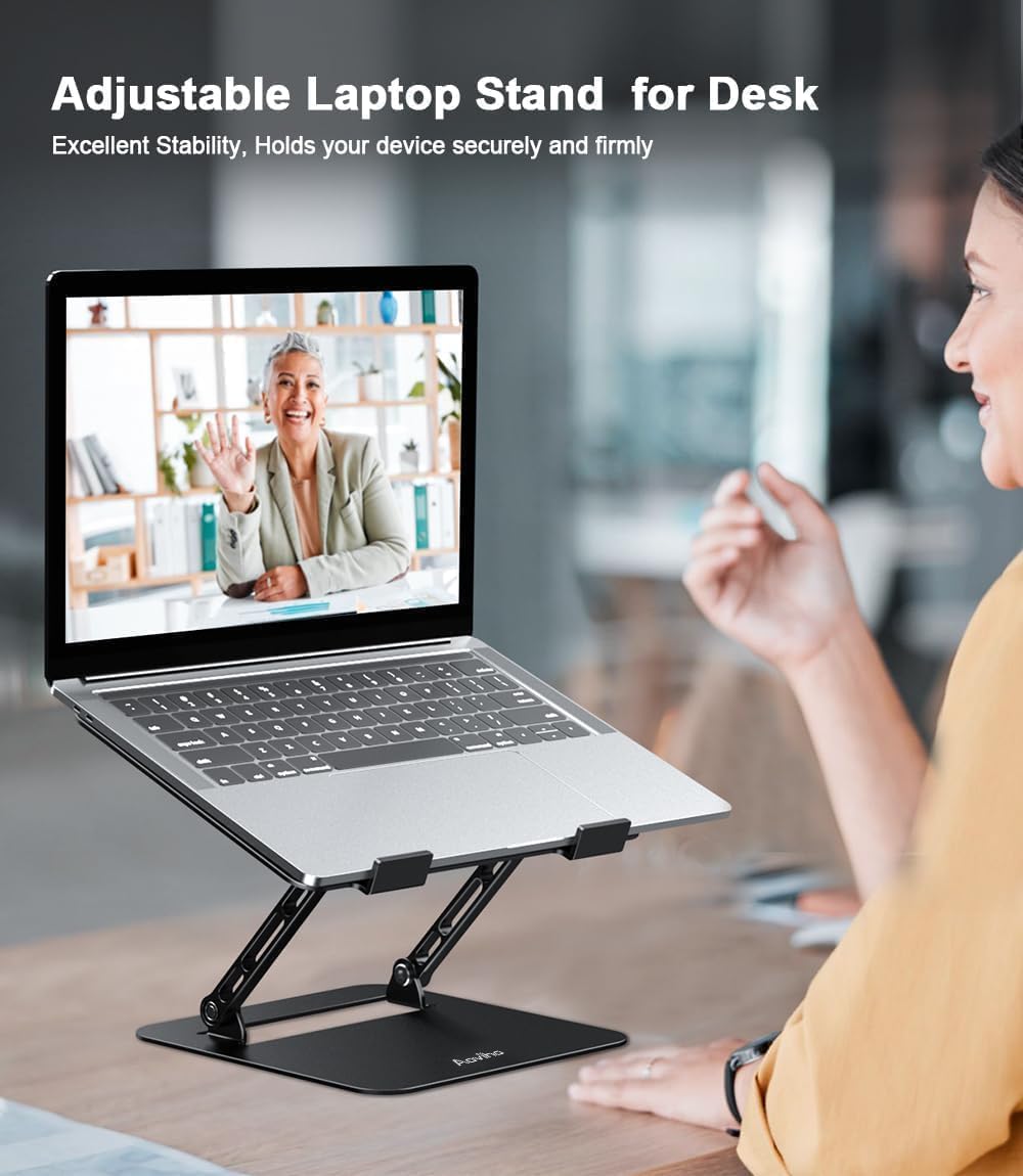Aoviho Aoviho Adjustable Laptop Stand for Desk Portable Foldable Aluminum Holder for 10-15.6 inch Laptops MacBook HP Lenovo Dell Samsung Black - View 3 of 8