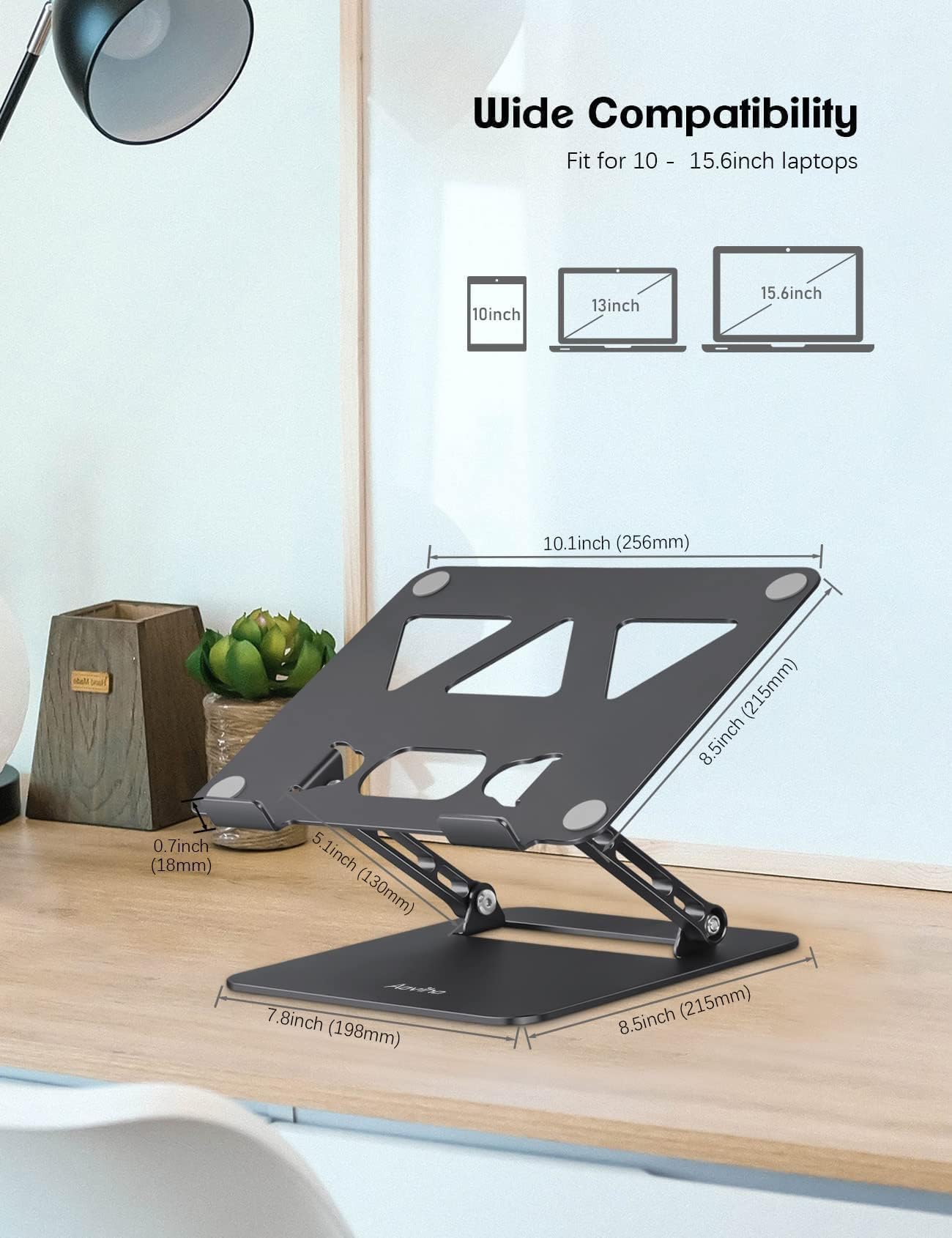 Aoviho Aoviho Adjustable Laptop Stand for Desk Portable Foldable Aluminum Holder for 10-15.6 inch Laptops MacBook HP Lenovo Dell Samsung Black - View 5 of 8