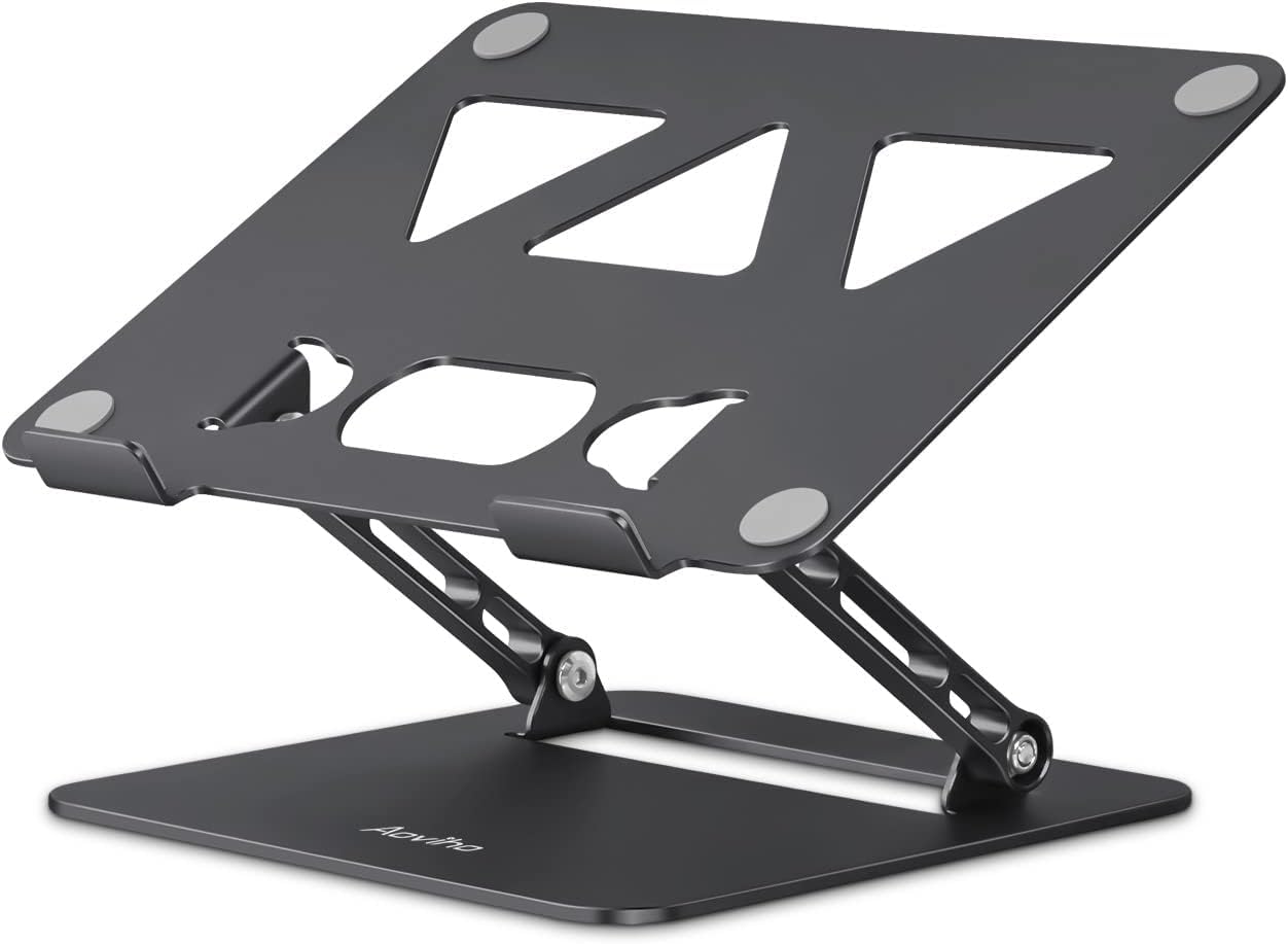Aoviho Adjustable Laptop Stand for Desk Portable Foldable Aluminum Holder for 10-15.6 inch Laptops MacBook HP Lenovo Dell Samsung Black
