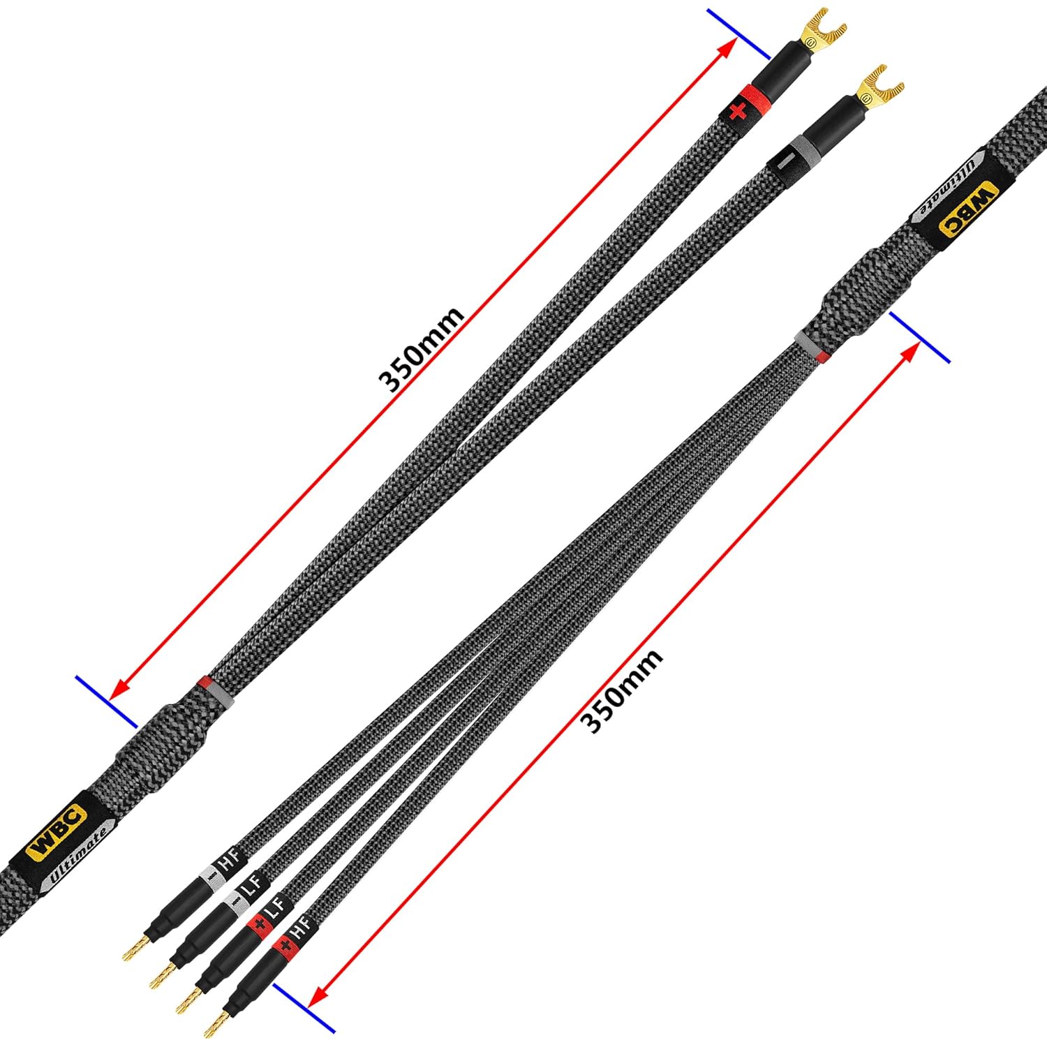 WORLDS BEST CABLES Worlds Best Cables 6 Foot Ultimate 7 AWG Ultra Pure OFC Audiophile Bi Wire Speaker Cable Pair with Eminence Gold Spade and Banana Plugs - View 8 of 9