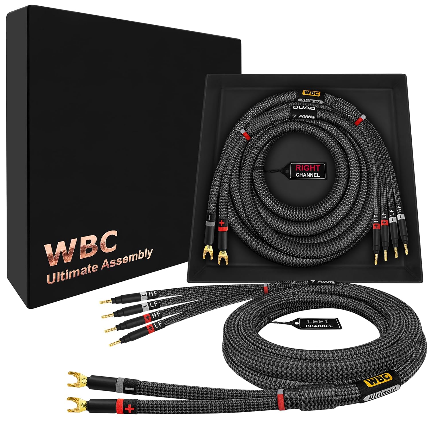 Worlds Best Cables 6 Foot Ultimate 7 AWG Ultra Pure OFC Audiophile Bi Wire Speaker Cable Pair with Eminence Gold Spade and Banana Plugs