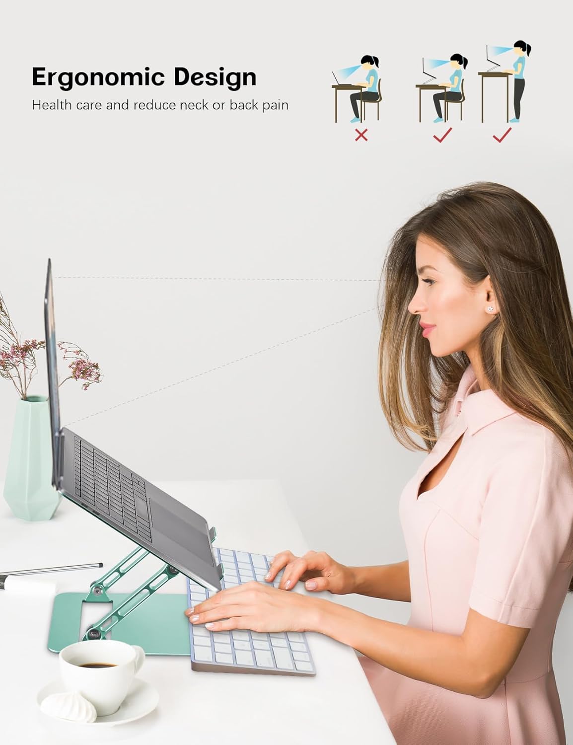 Aoviho Aoviho Adjustable Laptop Stand for Desk Portable Foldable Aluminum Holder for 10-15.6 inch Laptops Grey - View 2 of 9