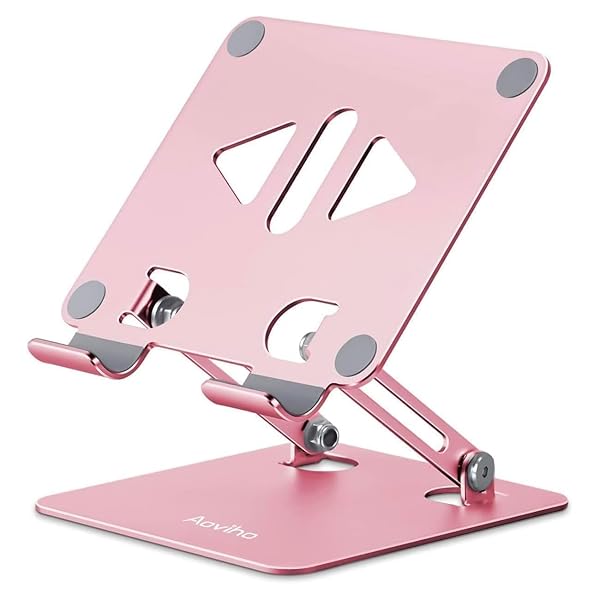Aoviho Adjustable Aoviho Tablet Stand Holder for Desk - Foldable Aluminum Mount for iPad, Samsung Galaxy, Kindle (Rose Gold)