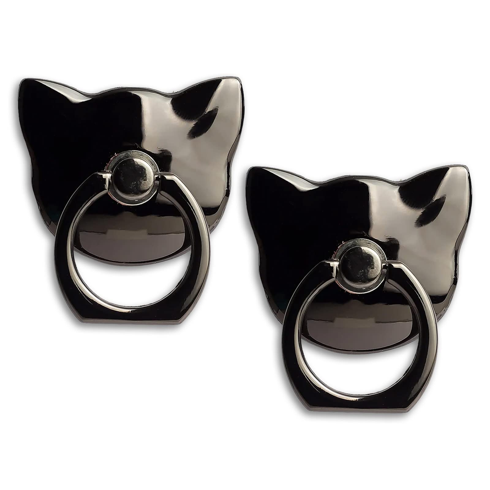 [2 Packs] Cat Glossy Cell Phone Ring Holder Stand, 360 Degree Rotation Finger Ring Kickstand with Polished Metal Phone Grip for Magnetic Car Mount,