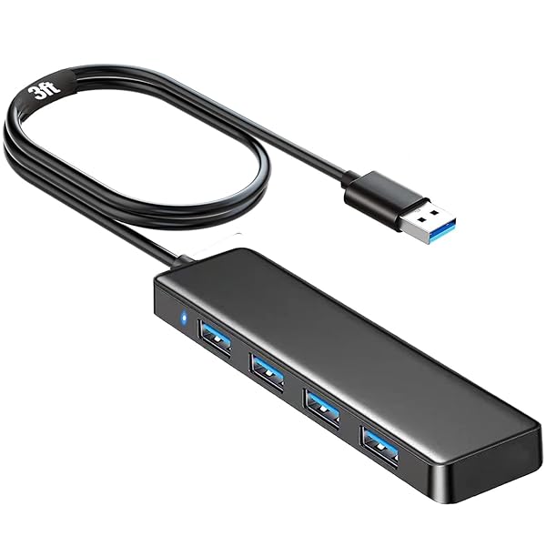vienon VIENON 4-Port USB 3.0 Hub: Fast USB Splitter for Laptop, Xbox, PS4/5, and More - 3.3ft USB Expander for All Devices