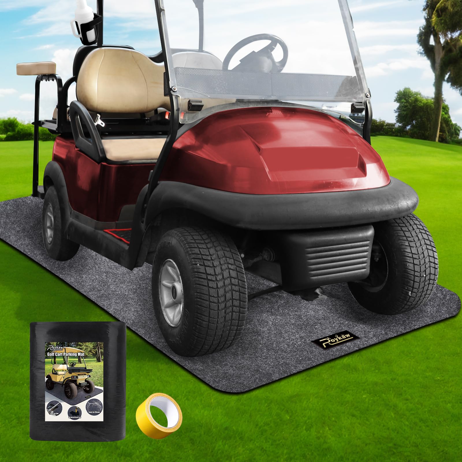Roykaw Golf Cart Parking Mat Garage Floor Mat Compatible with EZGO, Club Car, Yamaha, ATV, UTV and Small Utility Vehicles, Slide-Resistant, Petroleum