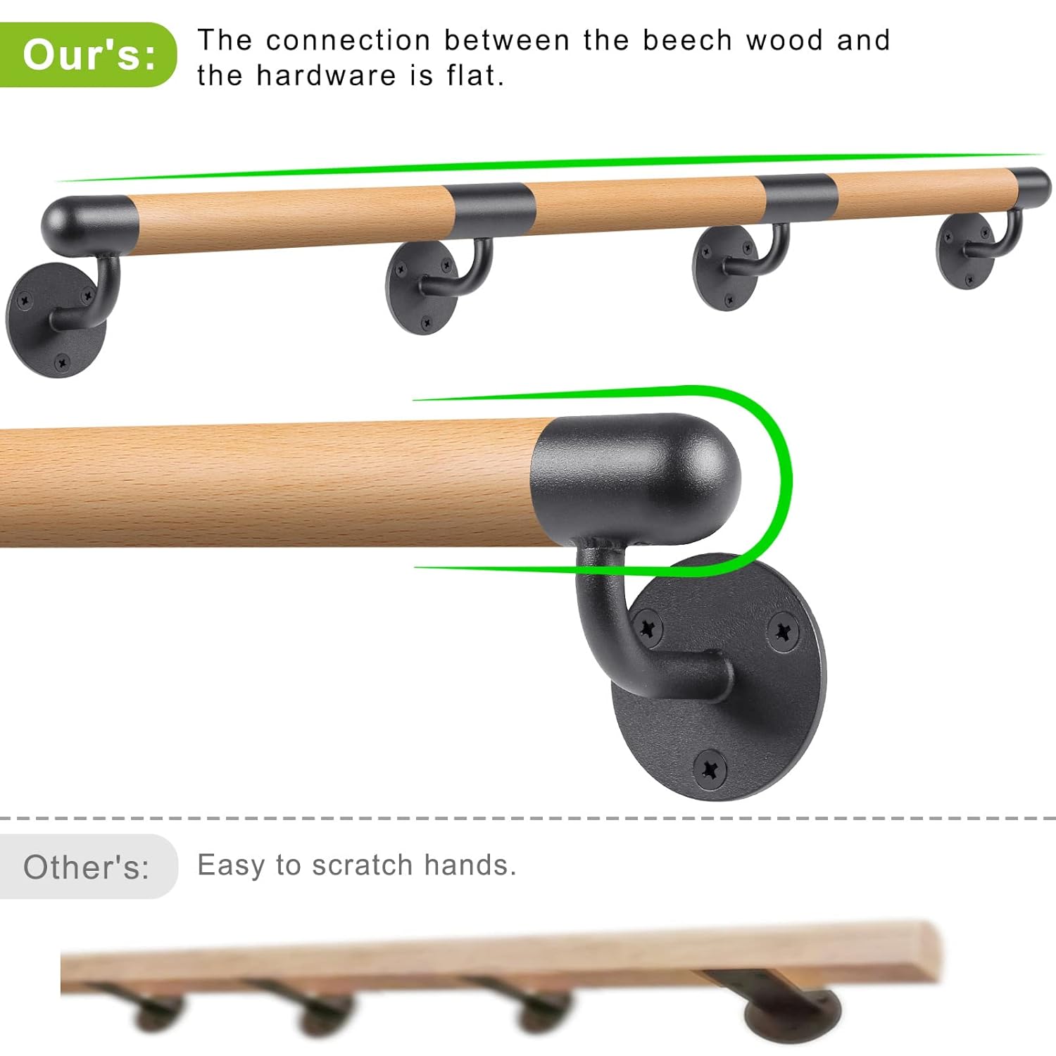 Dolibest Dolibest 100 Inch Wood Handrail for Indoor Stairs Wall Mount Non-Slip Comfortable Grab Bar with Sturdy Metal Brackets for Elderly Safety - View 3 of 7