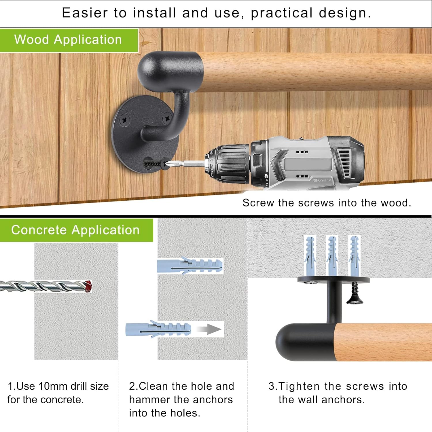 Dolibest Dolibest 100 Inch Wood Handrail for Indoor Stairs Wall Mount Non-Slip Comfortable Grab Bar with Sturdy Metal Brackets for Elderly Safety - View 5 of 7