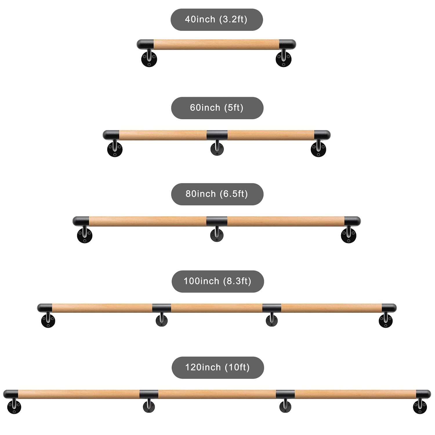 Dolibest Dolibest 100 Inch Wood Handrail for Indoor Stairs Wall Mount Non-Slip Comfortable Grab Bar with Sturdy Metal Brackets for Elderly Safety - View 7 of 7