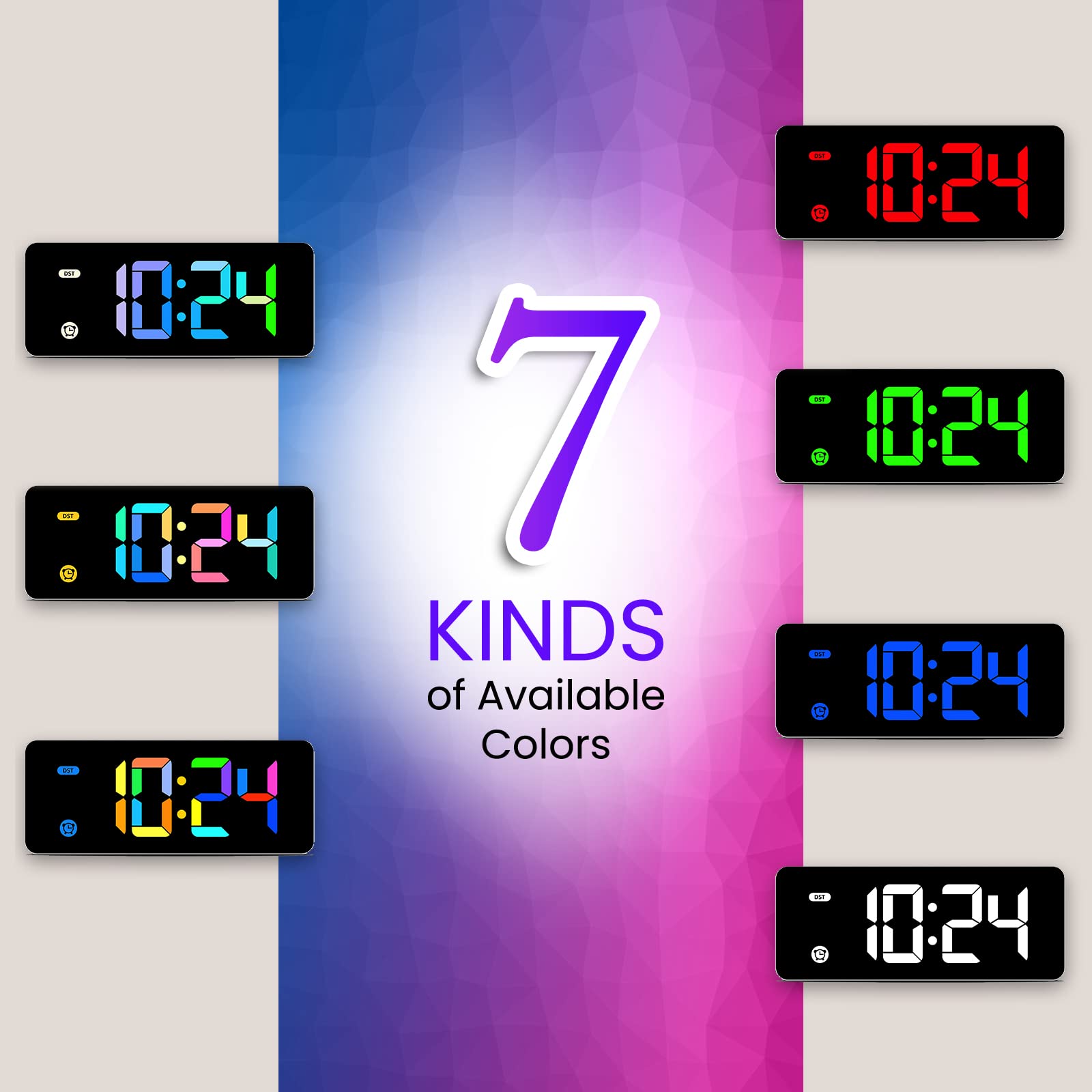 HODIK HODIK Alarm Clock for Kids Digital Clock with 7 Colors 4 Dimmable Backlight 3 Adjustable Volumes 12/24 Hour Snooze Small Clocks - View 3 of 5