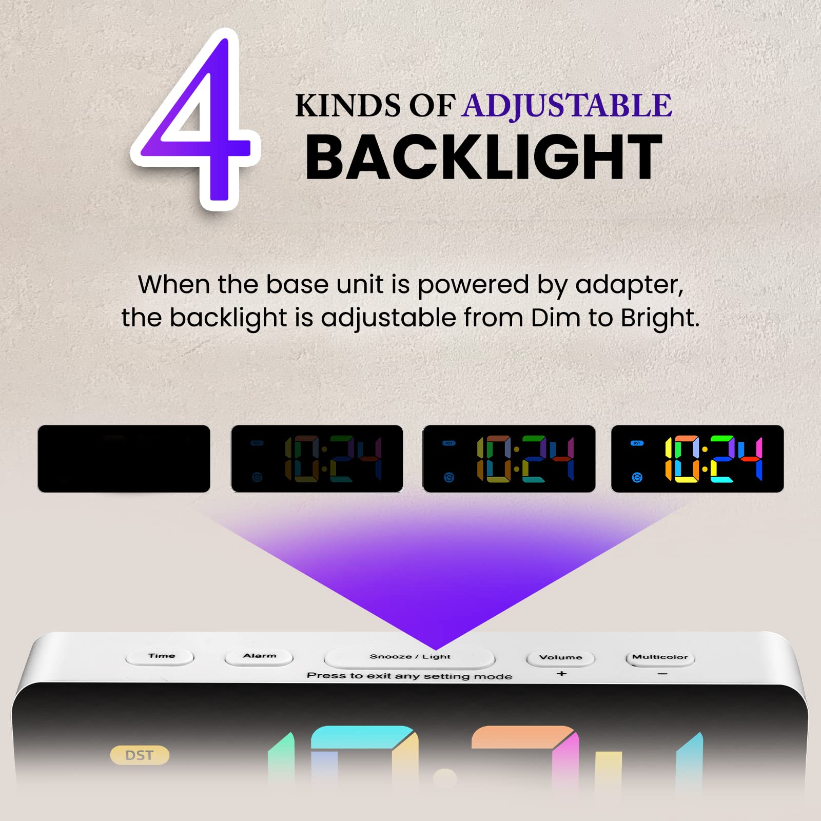 HODIK HODIK Alarm Clock for Kids Digital Clock with 7 Colors 4 Dimmable Backlight 3 Adjustable Volumes 12/24 Hour Snooze Small Clocks - View 4 of 5