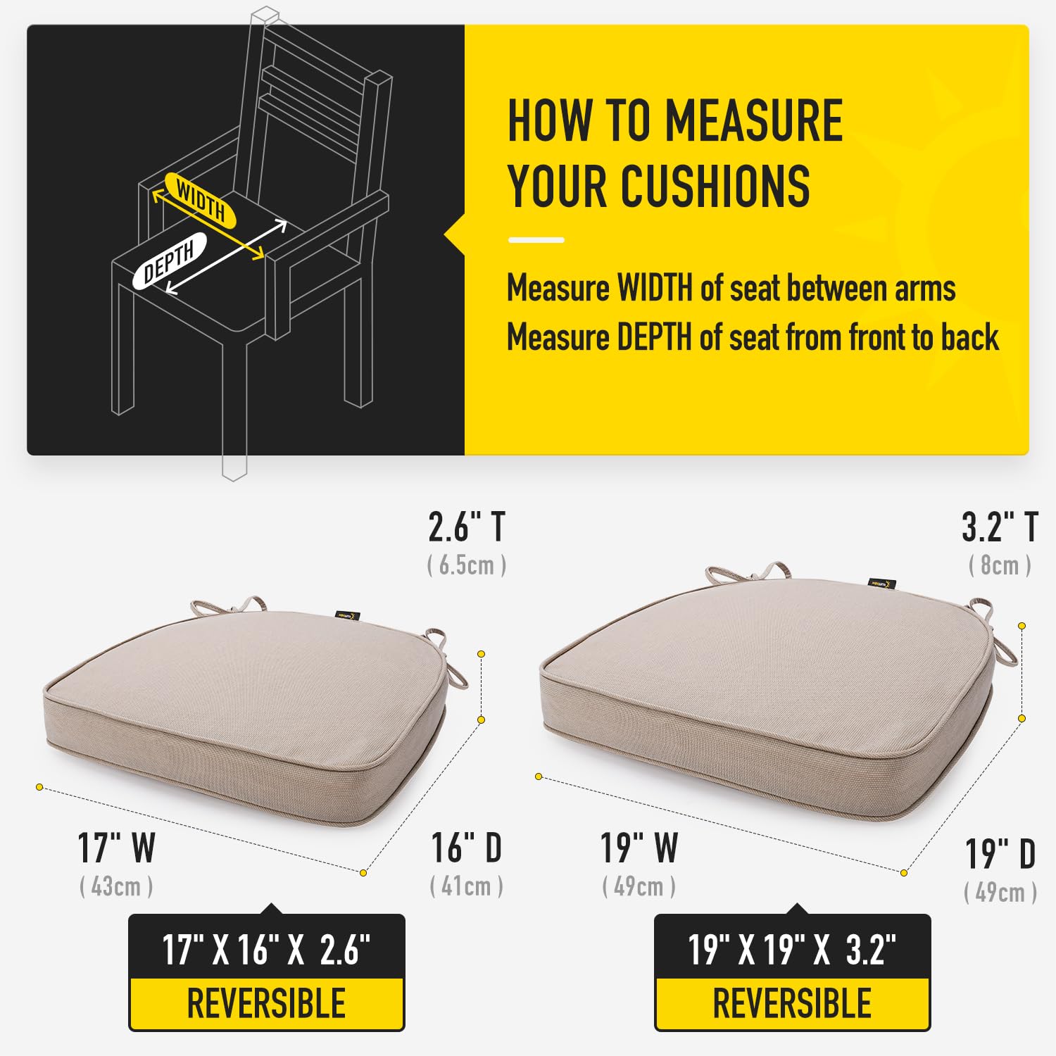 SUNROX SUNROX Gel Memory Foam Chair Cushions Set of 6 Reversible Water and Stain Resistant Seat Pads for Indoor Outdoor Use 17x16 Husk Birch - View 7 of 7