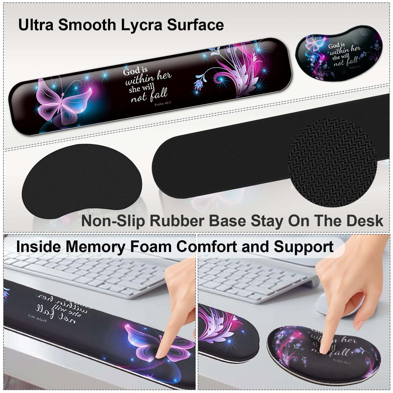 Keyboard Wrist Rest + Mouse Pad with Wrist Support + Desk Mat + Coaster 4 in 1 Set, XXL Large Gaming Mousepad Cute Ergonomic Mouse Pads for Desk - View 5 of 8