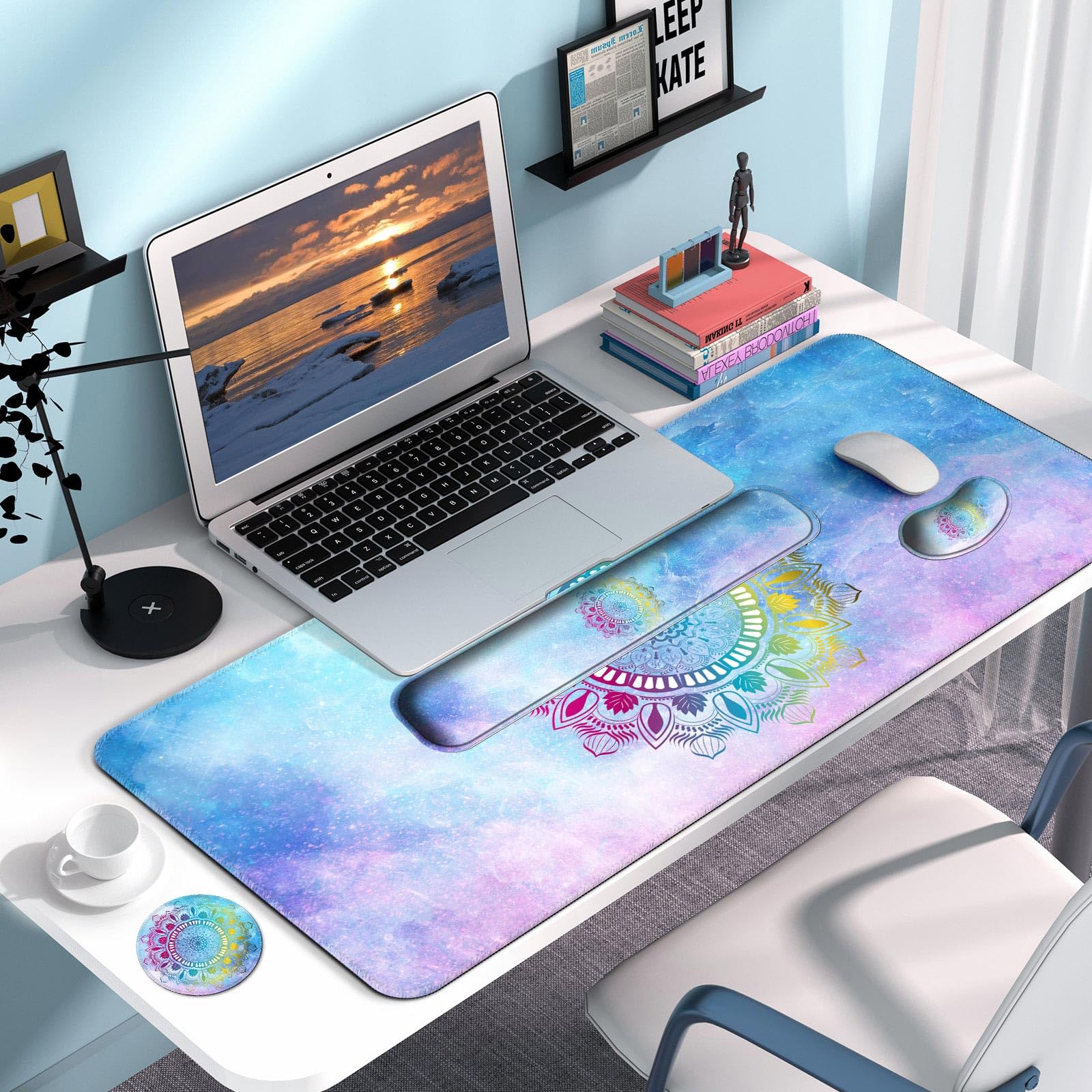 Keyboard Wrist Rest + Mouse Pad with Wrist Support + Desk Mat + Coaster 4 in 1 Set, XXL Large Gaming Mousepad Cute Ergonomic Mouse Pads for Desk - View 7 of 8